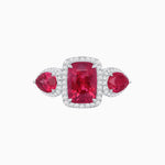 Load image into Gallery viewer, Vintage Inspired Cushion Cut Three-Stone Halo Ring with Pear-Shaped Side Stones - Shahin Jewelry