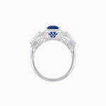 Load image into Gallery viewer, Vintage Inspired Cushion Cut Three-Stone Halo Ring with Pear-Shaped Side Stones - Shahin Jewelry
