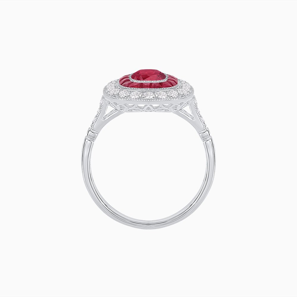 Vintage-Inspired Cushion Halo Diamond Engagement Ring with Gemstone (Mounting) - Shahin Jewelry