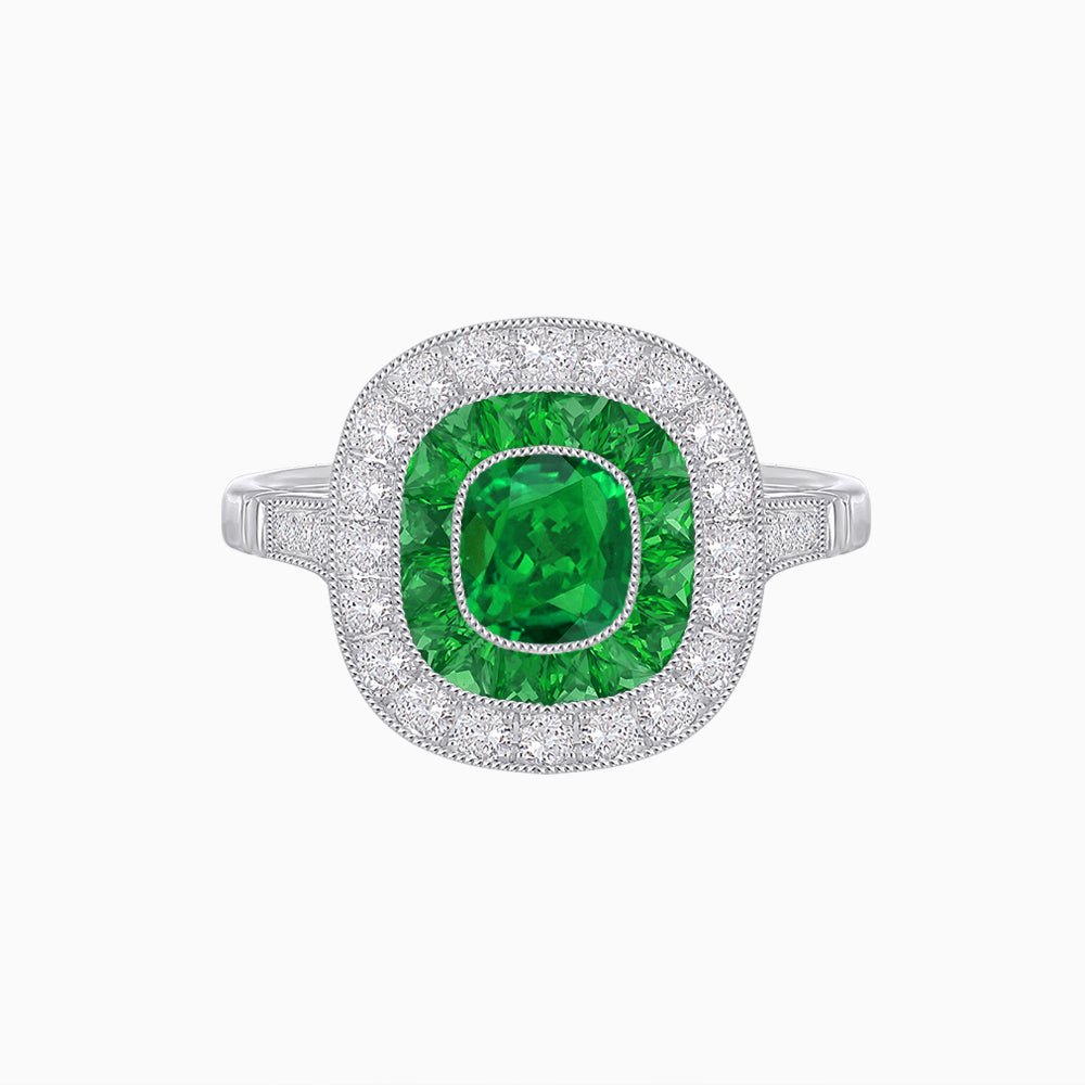 Vintage-Inspired Cushion Halo Diamond Engagement Ring with Gemstone (Mounting) - Shahin Jewelry