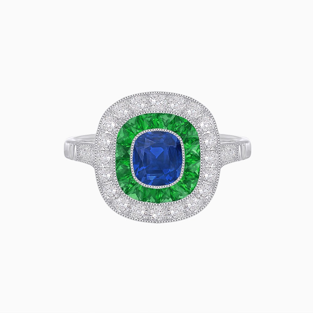 Vintage-Inspired Cushion Halo Diamond Engagement Ring with Gemstone (Mounting) - Shahin Jewelry
