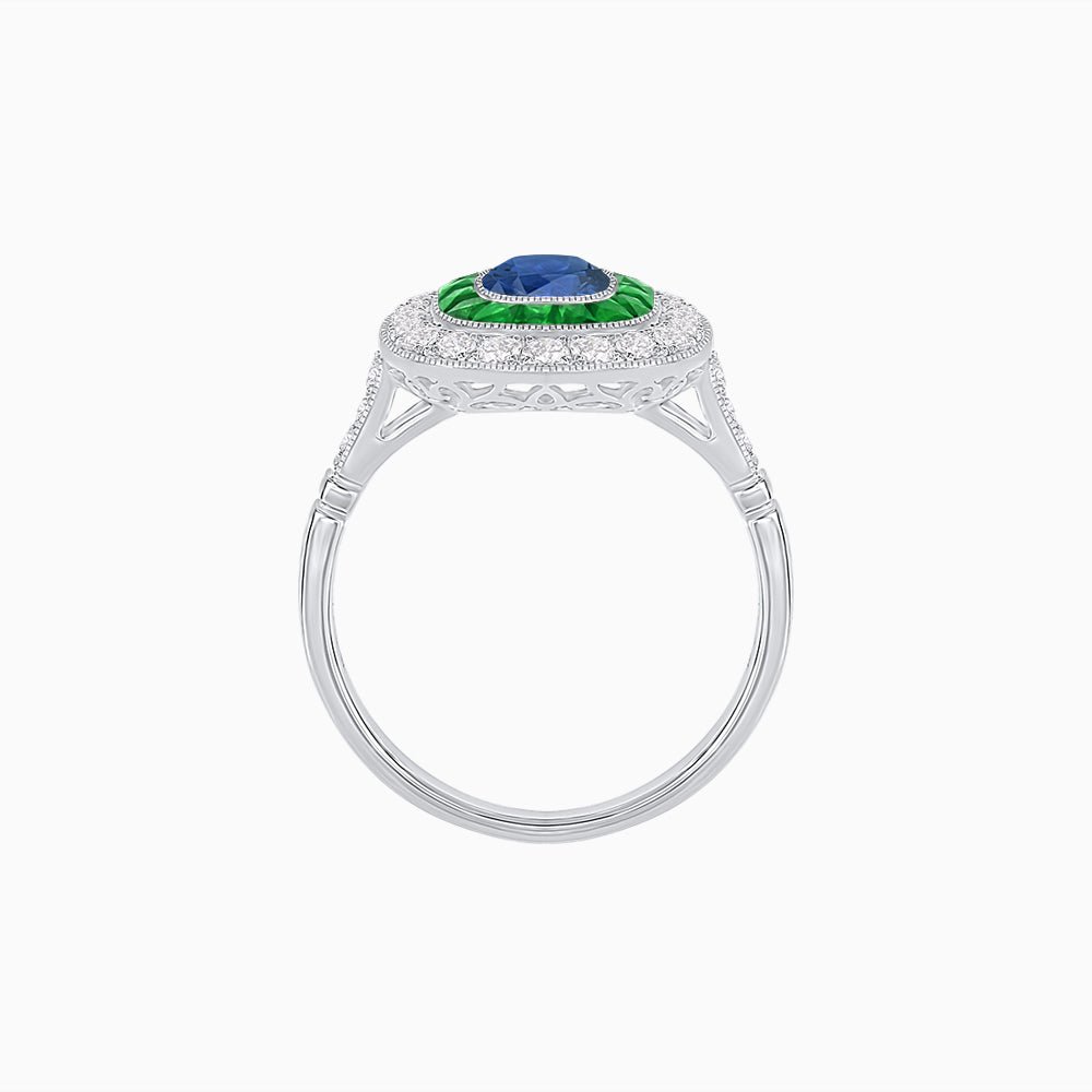 Vintage-Inspired Cushion Halo Diamond Engagement Ring with Gemstone (Mounting) - Shahin Jewelry