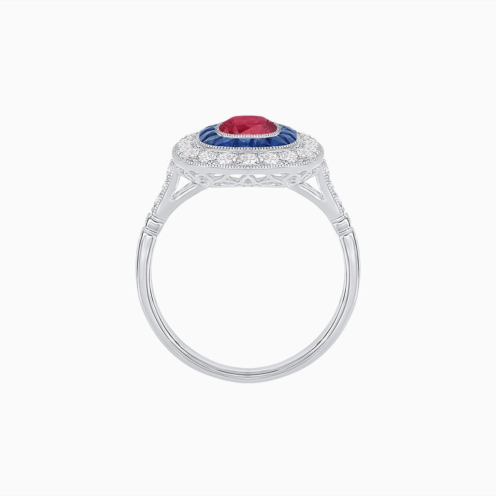 Vintage-Inspired Cushion Halo Diamond Engagement Ring with Gemstone (Mounting) - Shahin Jewelry