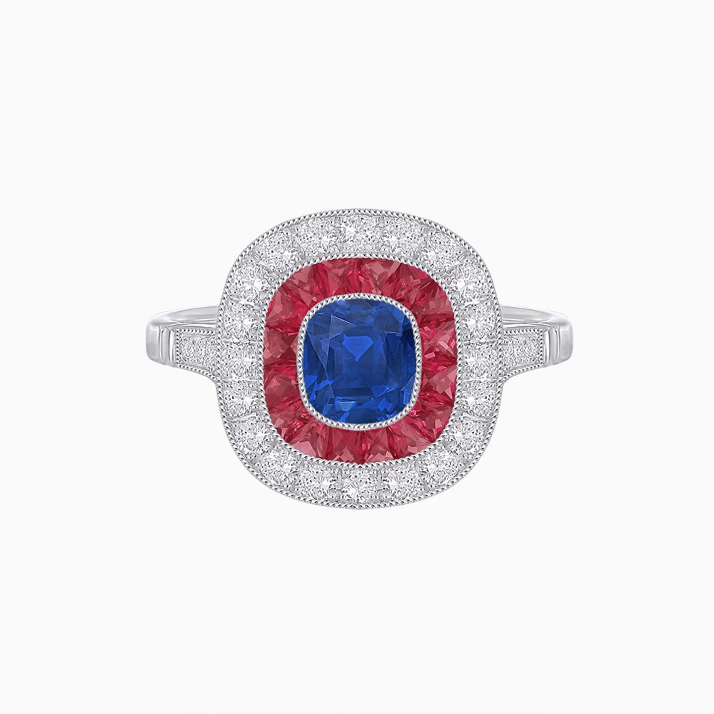Vintage-Inspired Cushion Halo Diamond Engagement Ring with Gemstone (Mounting) - Shahin Jewelry