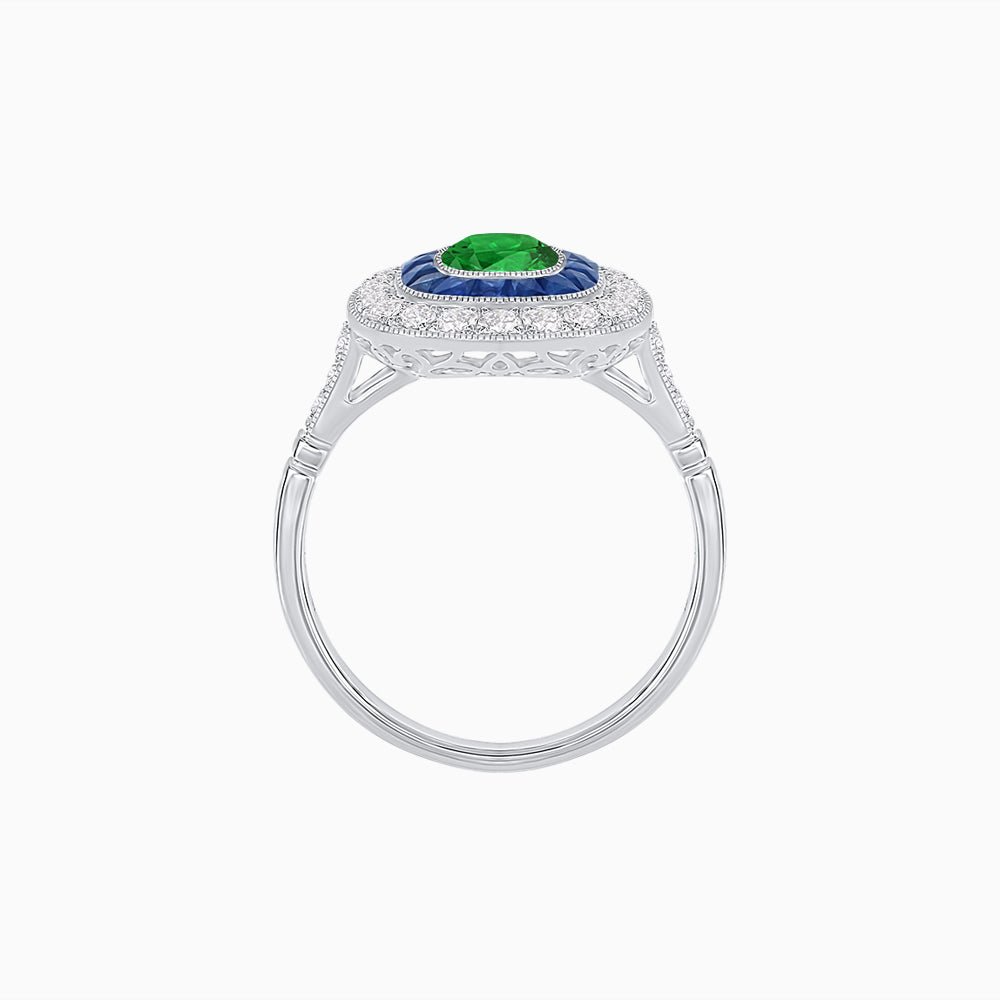 Vintage-Inspired Cushion Halo Diamond Engagement Ring with Gemstone (Mounting) - Shahin Jewelry