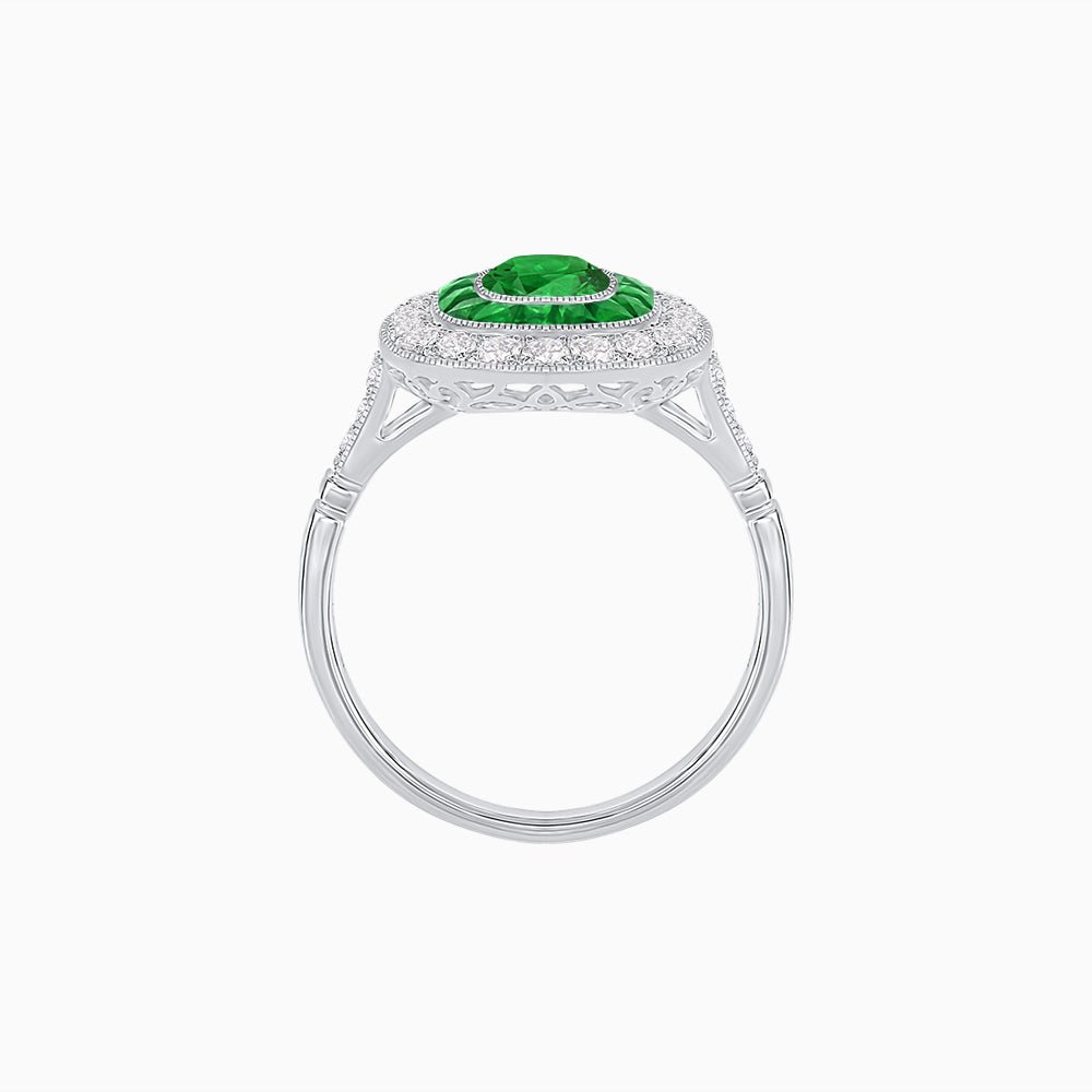 Vintage-Inspired Cushion Halo Diamond Engagement Ring with Gemstone (Mounting) - Shahin Jewelry