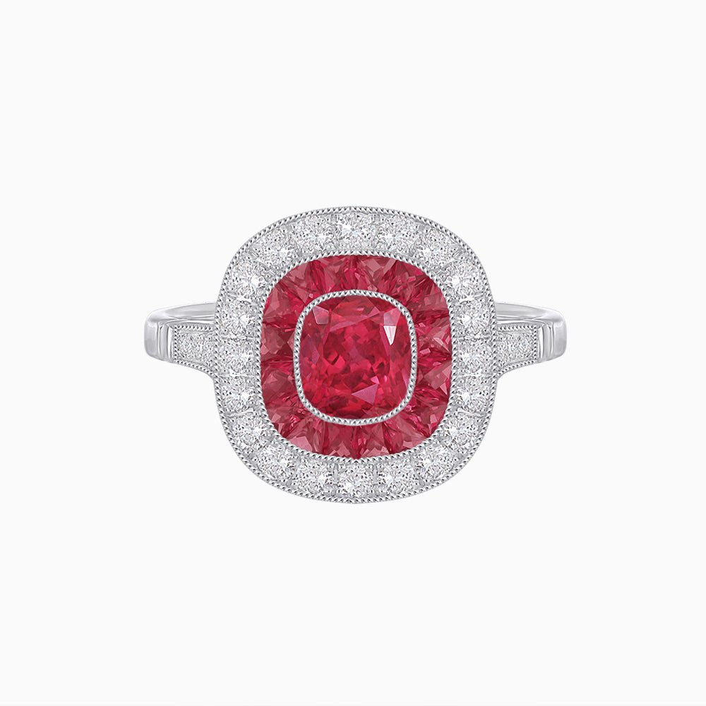 Vintage-Inspired Cushion Halo Diamond Engagement Ring with Gemstone (Mounting) - Shahin Jewelry