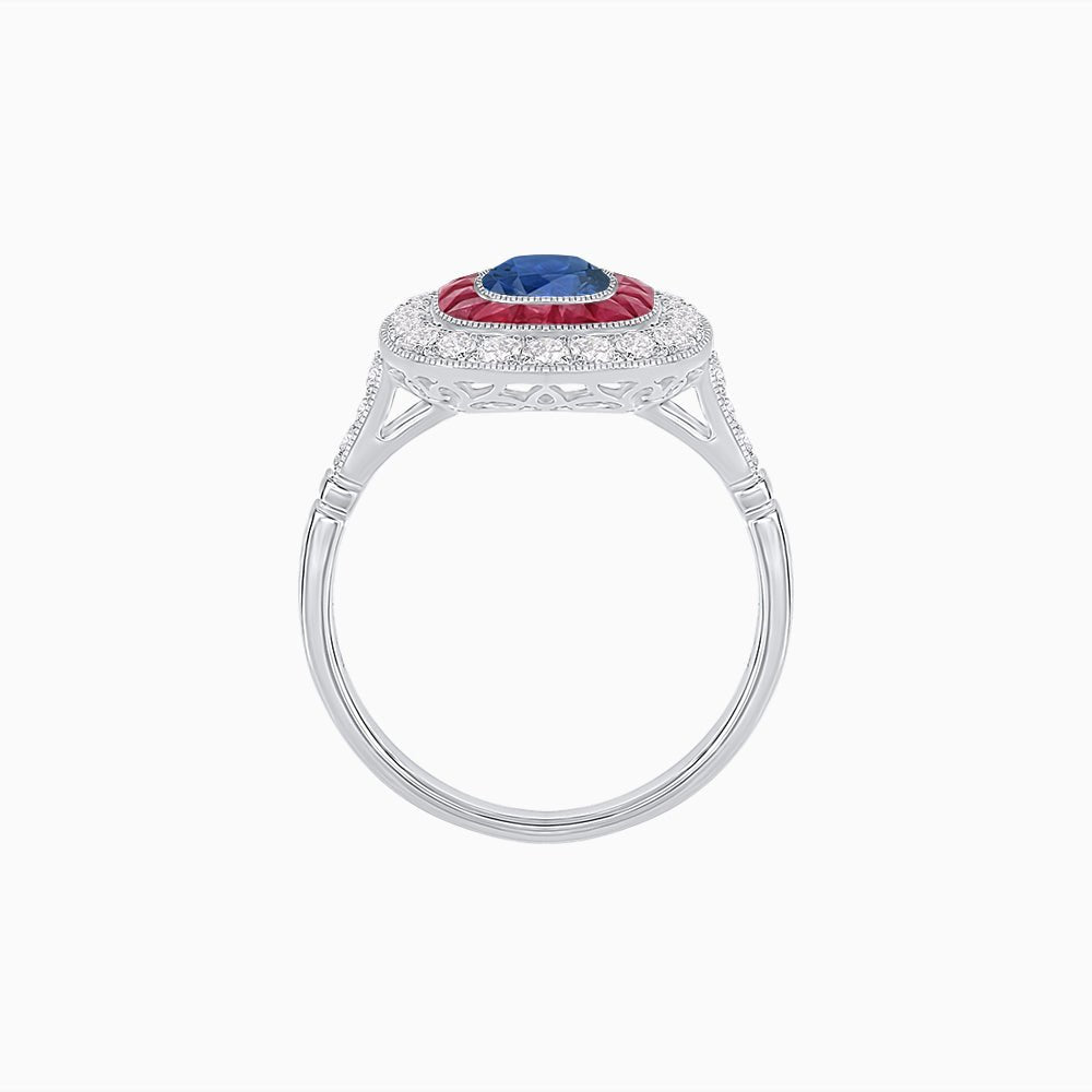 Vintage-Inspired Cushion Halo Diamond Engagement Ring with Gemstone (Mounting) - Shahin Jewelry