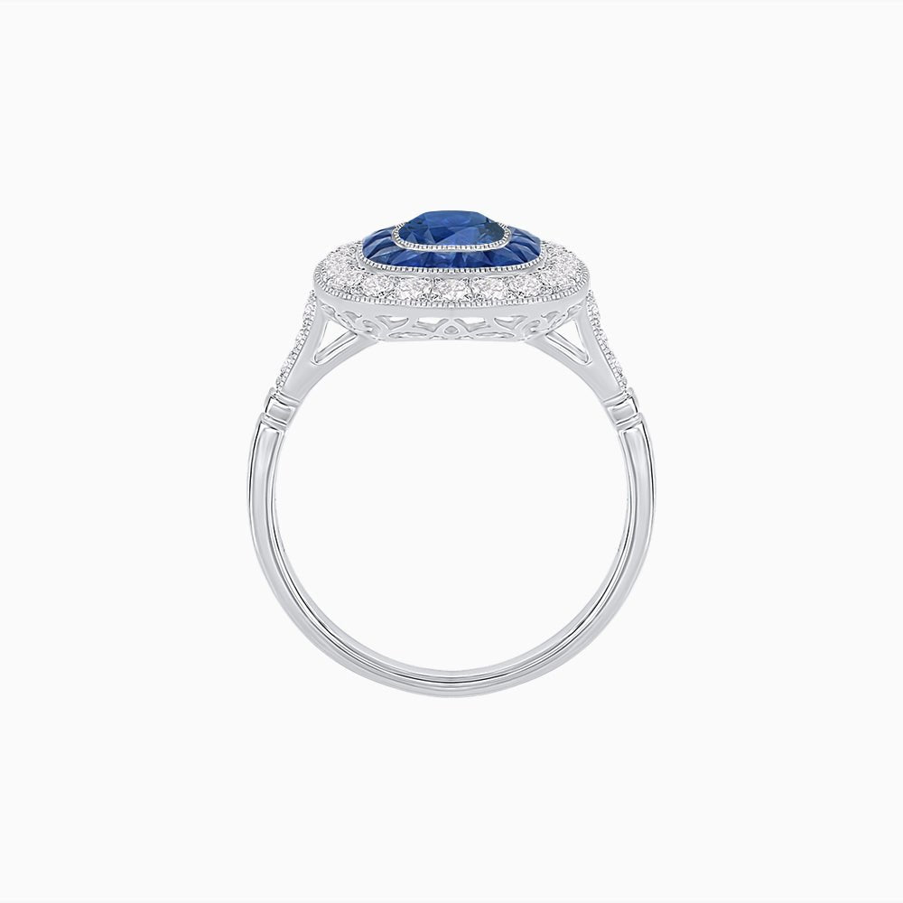 Vintage-Inspired Cushion Halo Diamond Engagement Ring with Gemstone (Mounting) - Shahin Jewelry