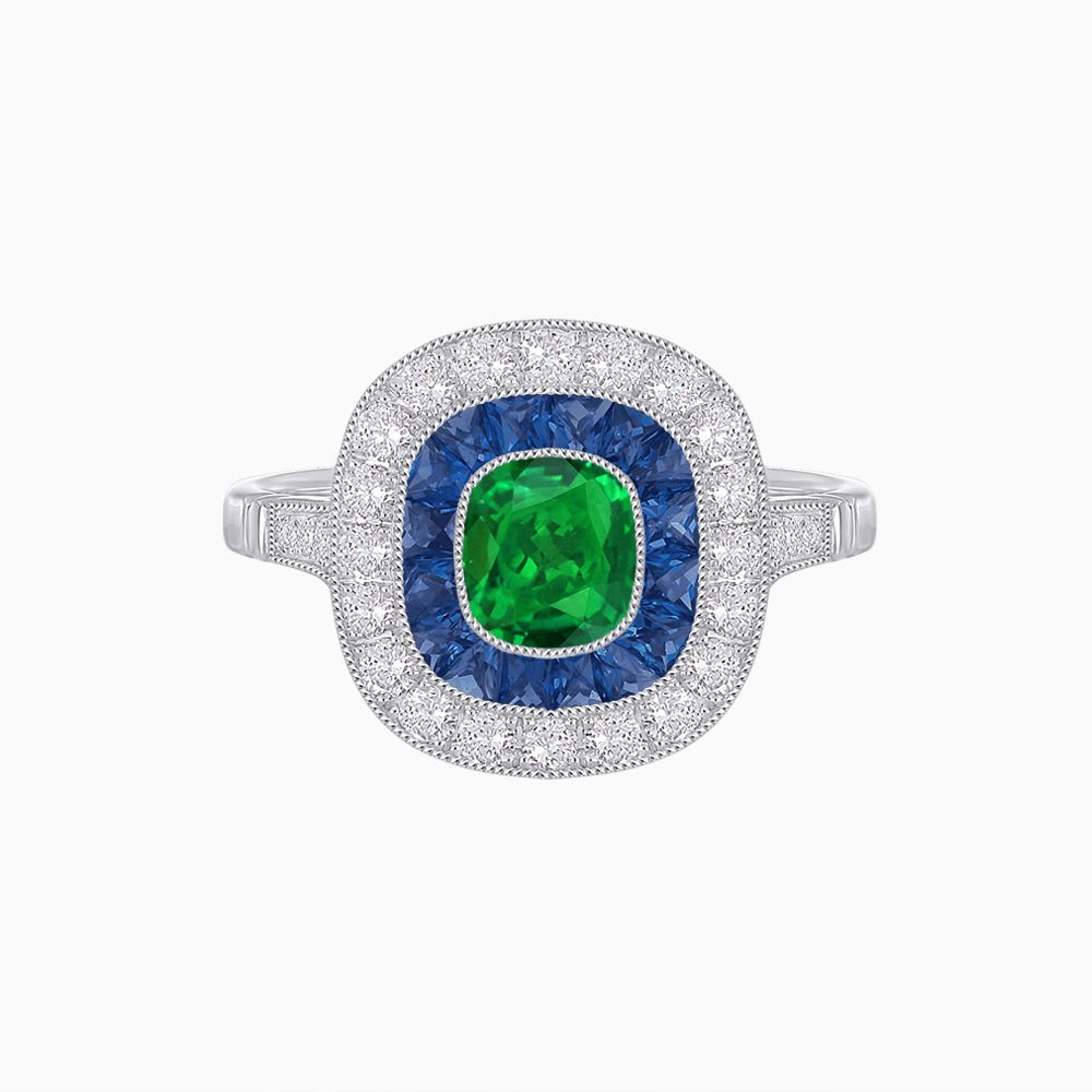 Vintage-Inspired Cushion Halo Diamond Engagement Ring with Gemstone (Mounting) - Shahin Jewelry