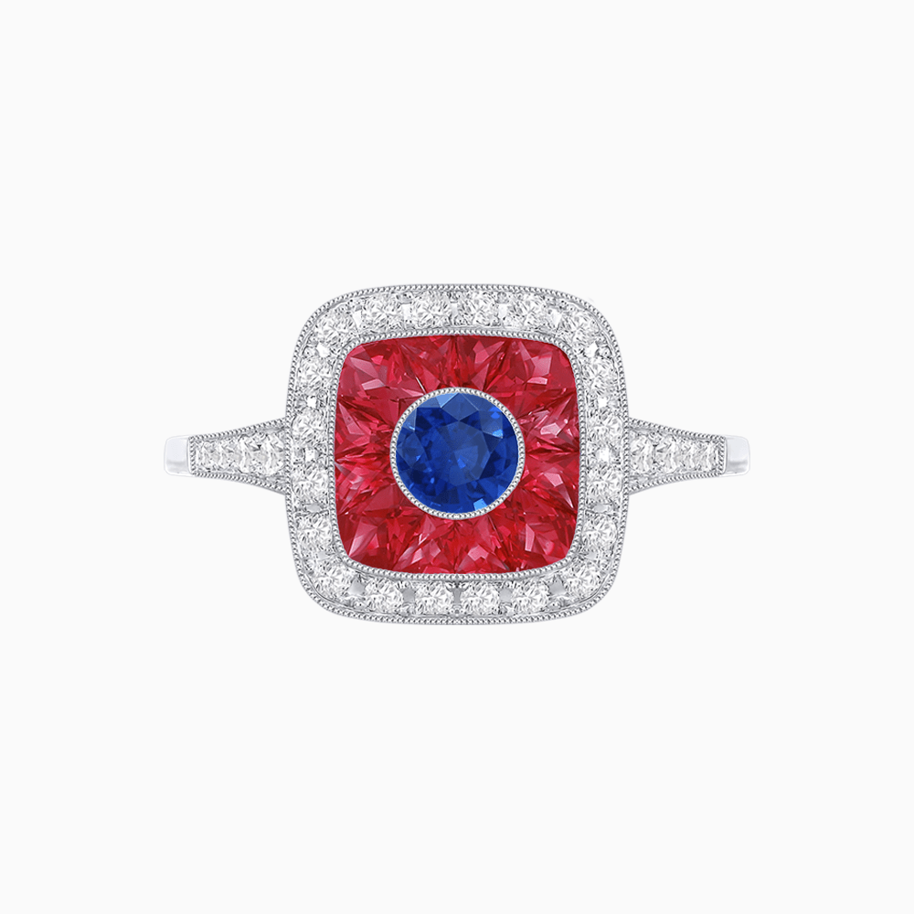 Vintage - Inspired Cushion Halo Mounting Ring with Diamond & Gemstone Accents - Shahin Jewelry