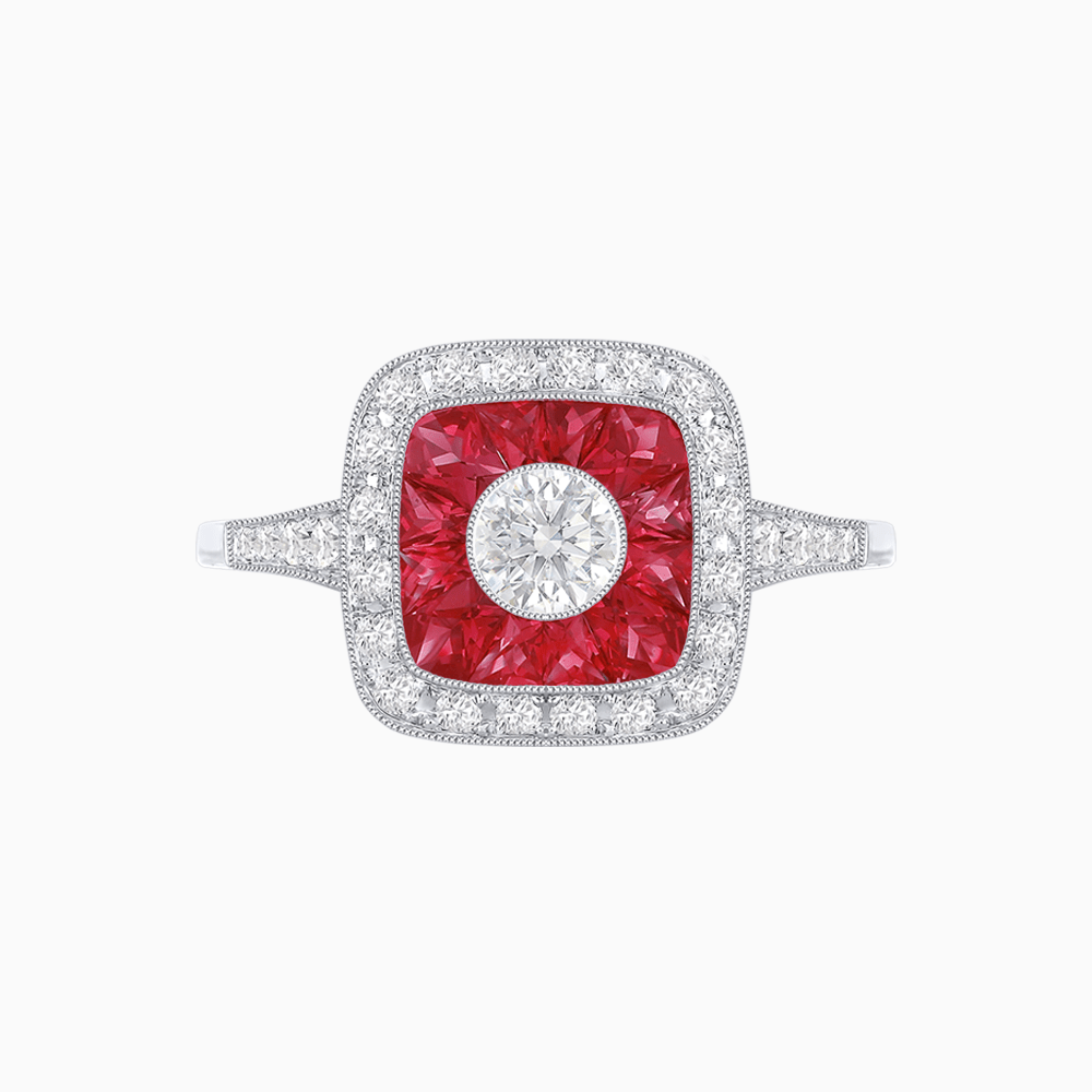 Vintage - Inspired Cushion Halo Mounting Ring with Diamond & Gemstone Accents - Shahin Jewelry