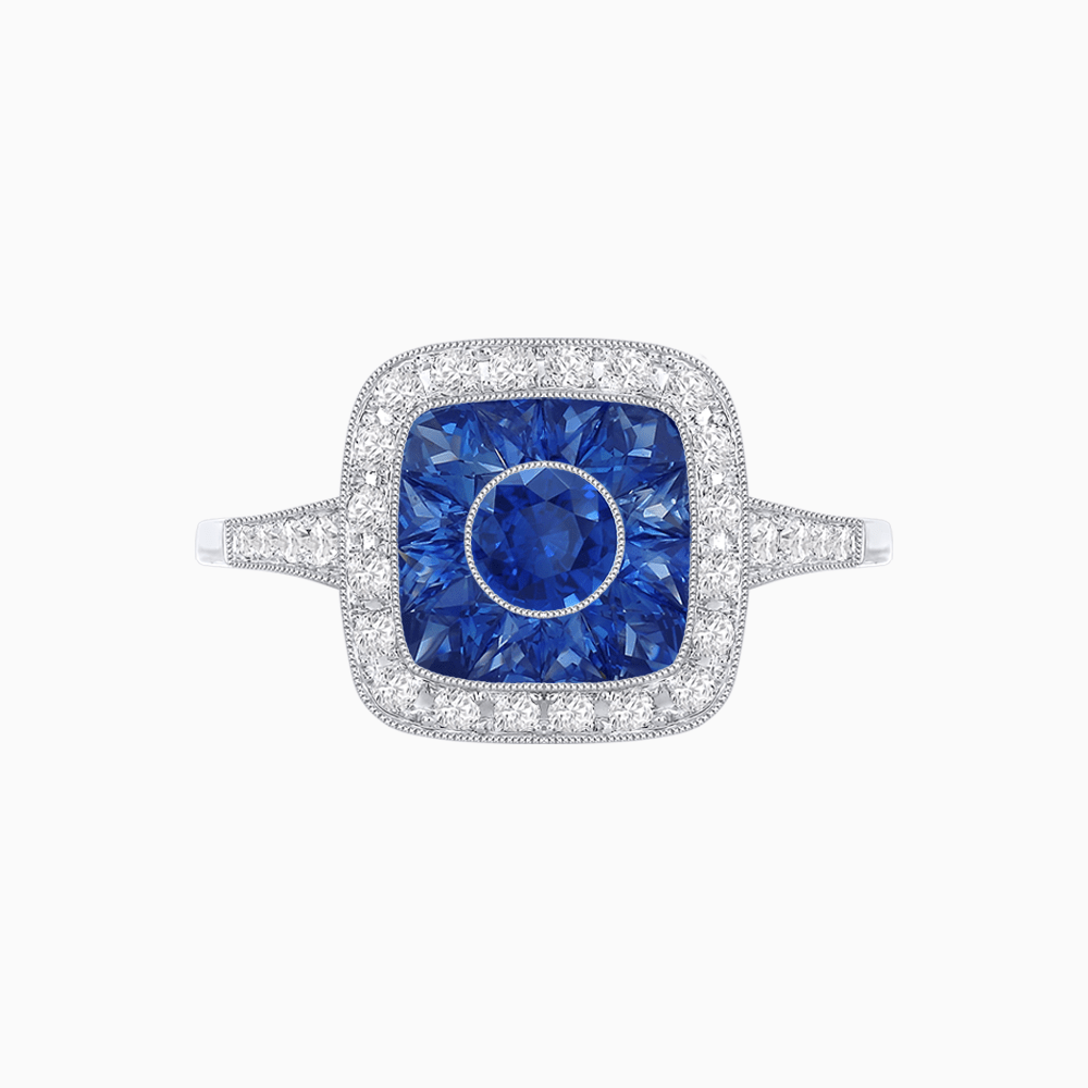 Vintage - Inspired Cushion Halo Mounting Ring with Diamond & Gemstone Accents - Shahin Jewelry
