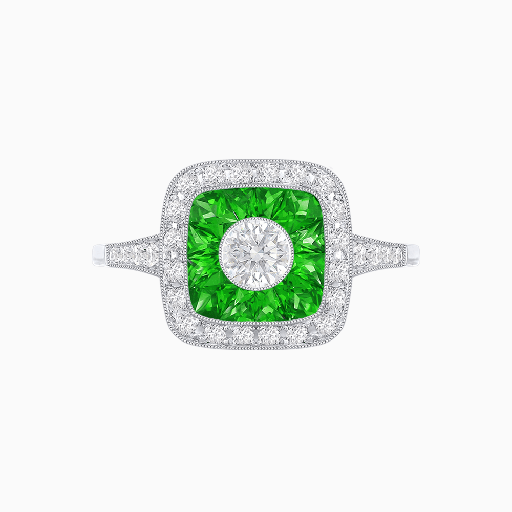 Vintage - Inspired Cushion Halo Mounting Ring with Diamond & Gemstone Accents - Shahin Jewelry