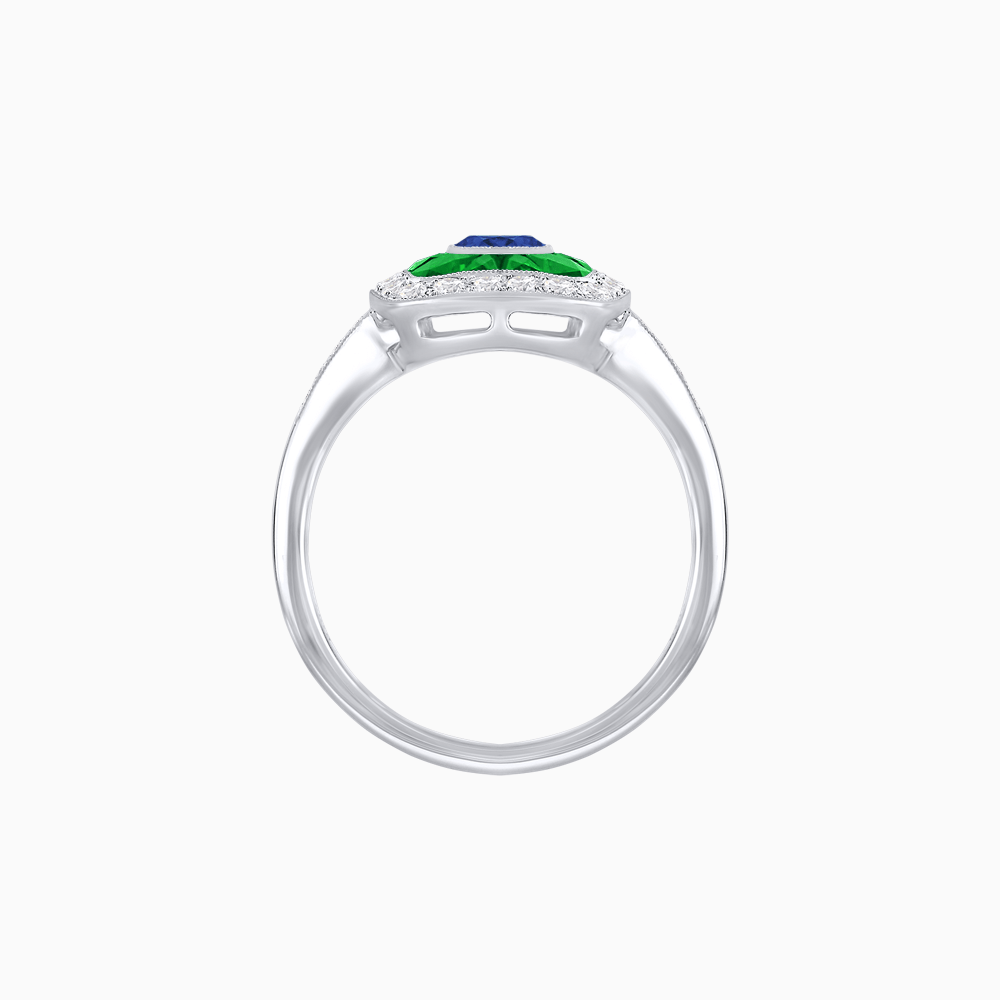 Vintage - Inspired Cushion Halo Mounting Ring with Diamond & Gemstone Accents - Shahin Jewelry