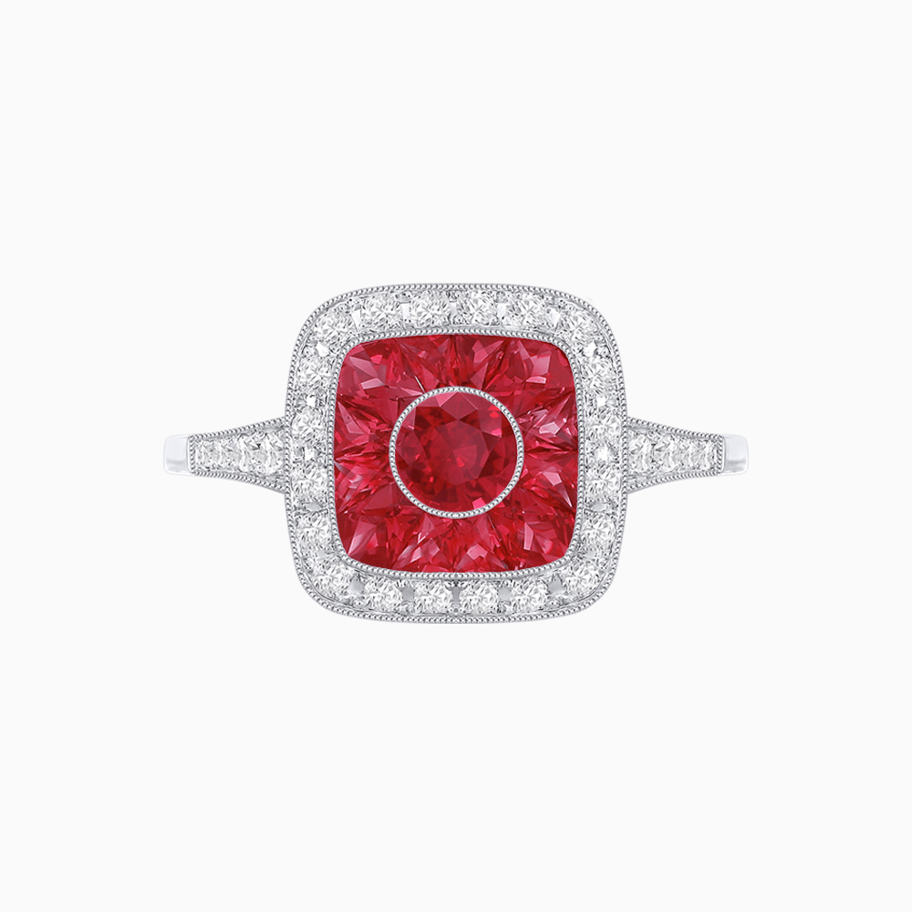 Vintage - Inspired Cushion Halo Mounting Ring with Diamond & Gemstone Accents - Shahin Jewelry