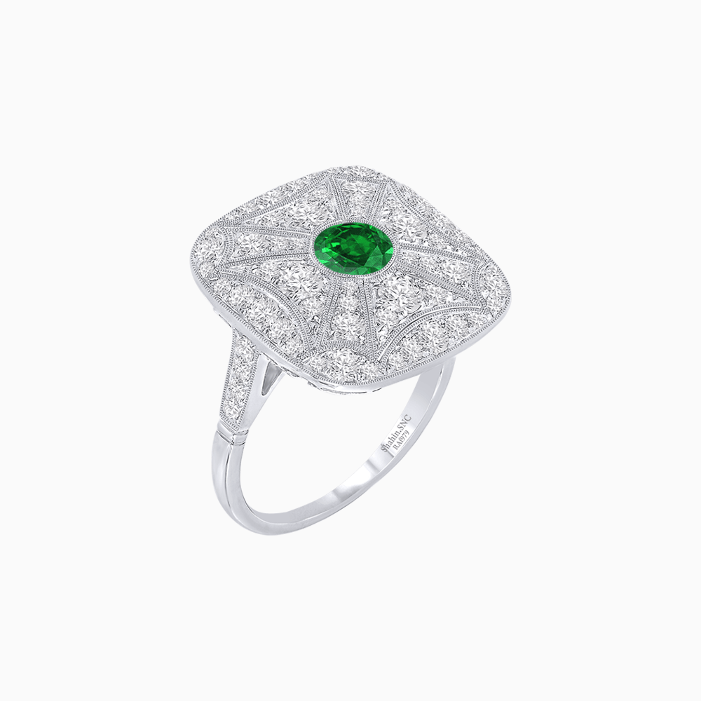 Vintage-Inspired Cushion-Shaped Diamond Ring Mounting Artisan Milgrain | Timeless Geometry | Customizable Center Stone - Shahin Jewelry