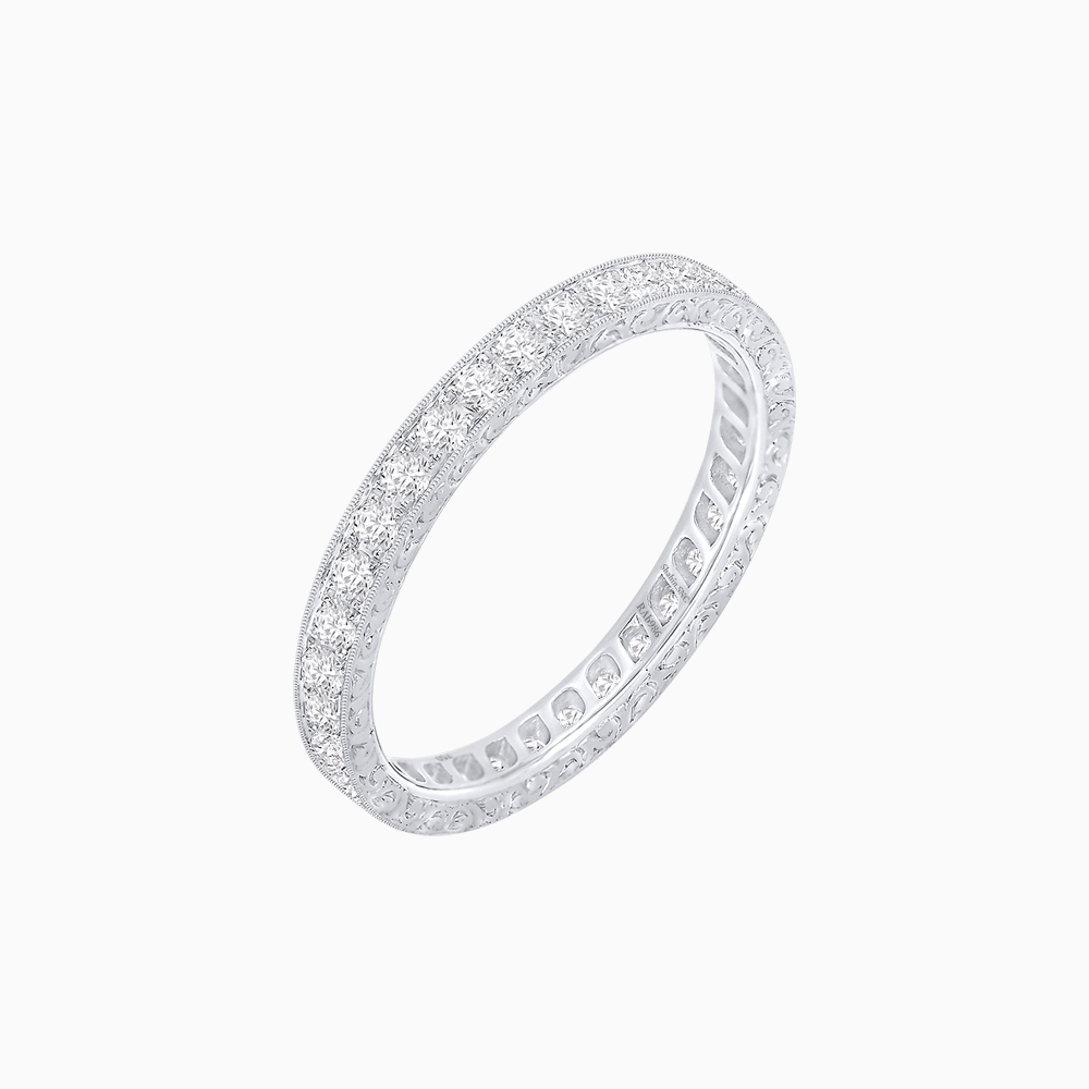 Vintage - Inspired Diamond Wedding Band with Intricate Detailing - Shahin Jewelry