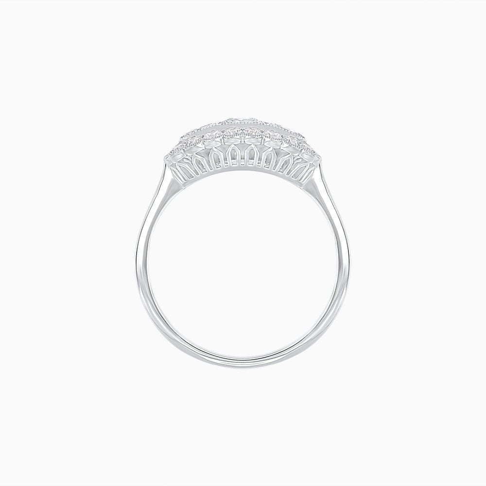 Vintage Inspired East-West Three-Stone Mosaic Halo Ring - Shahin Jewelry
