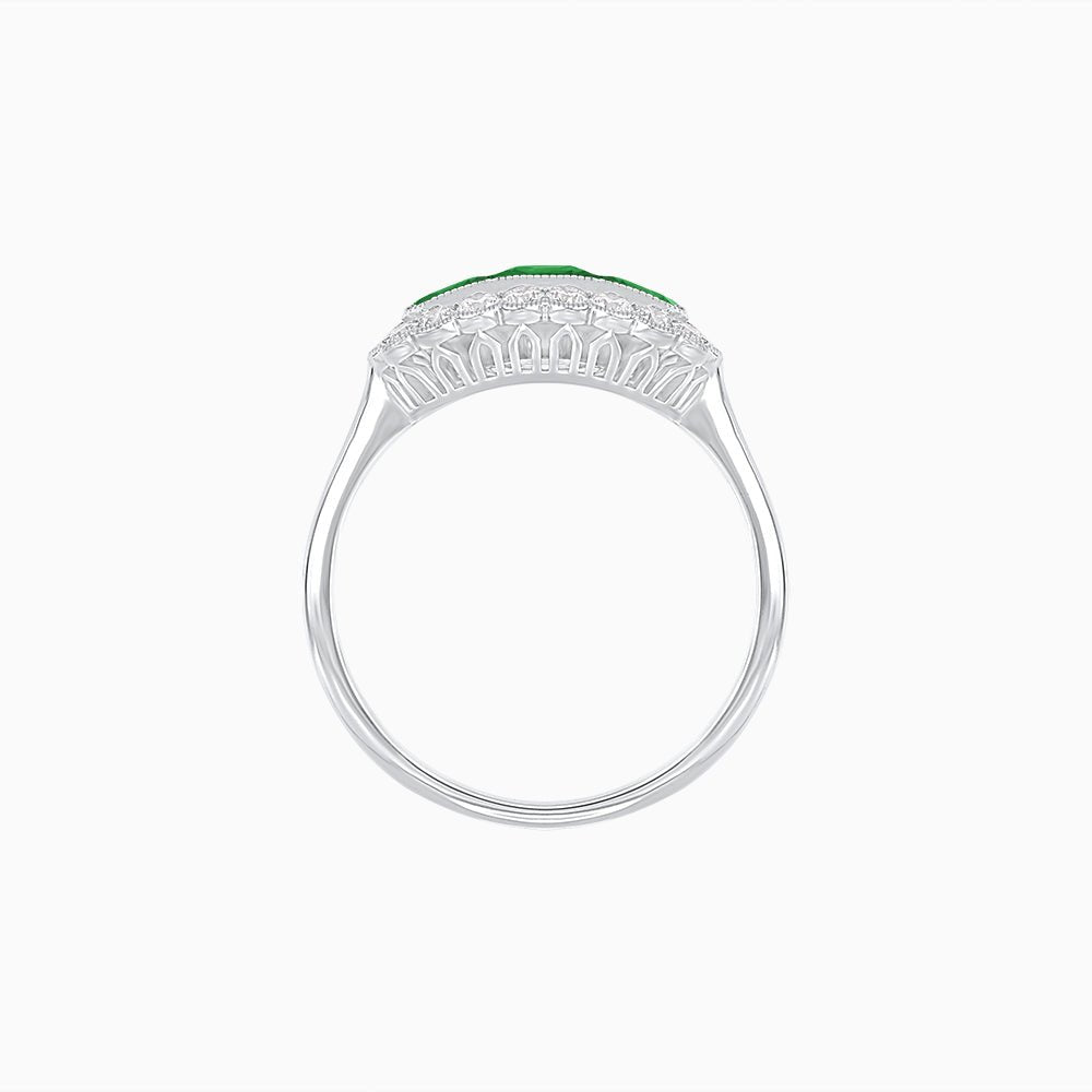 Vintage Inspired East-West Three-Stone Mosaic Halo Ring - Shahin Jewelry
