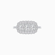 Vintage Inspired East-West Three-Stone Mosaic Halo Ring - Shahin Jewelry