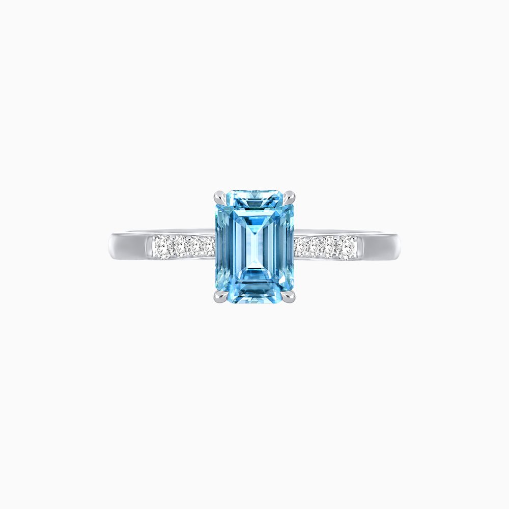 Vintage - Inspired Emerald - Cut Centerstone Ring with Diamond Accents - Shahin Jewelry