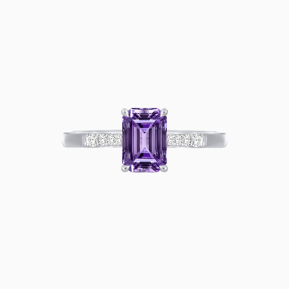 Vintage - Inspired Emerald - Cut Centerstone Ring with Diamond Accents - Shahin Jewelry