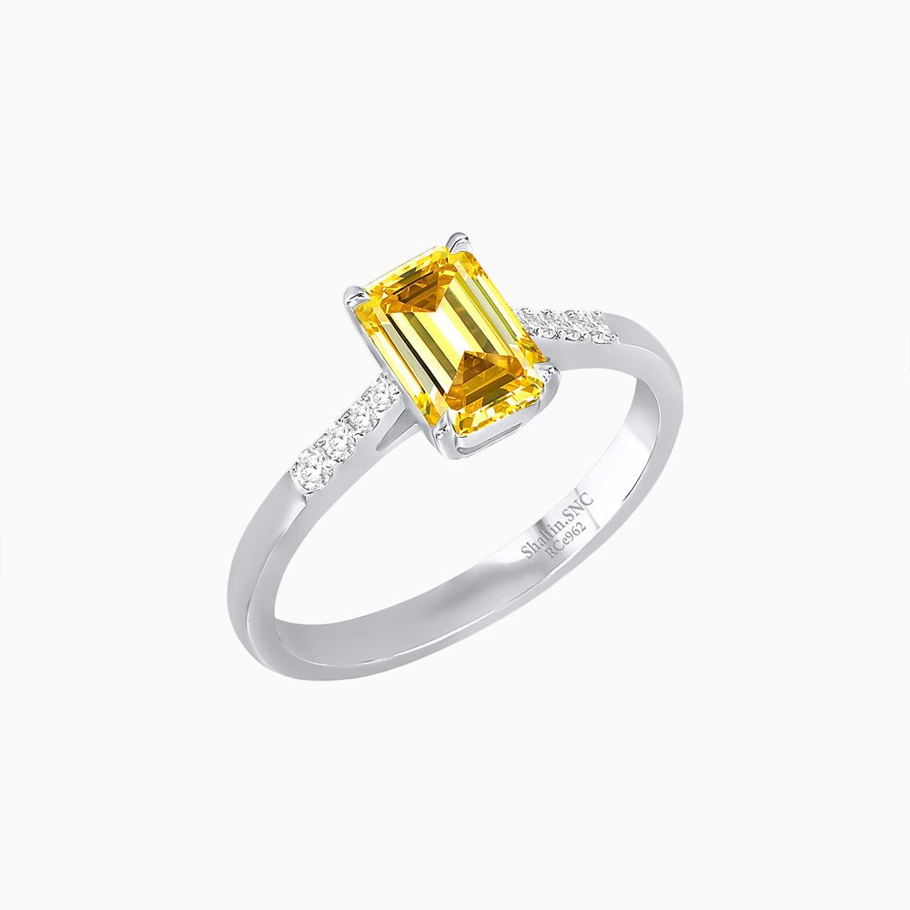 Vintage - Inspired Emerald - Cut Centerstone Ring with Diamond Accents - Shahin Jewelry