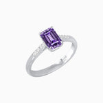 Load image into Gallery viewer, Vintage - Inspired Emerald - Cut Centerstone Ring with Diamond Accents - Shahin Jewelry