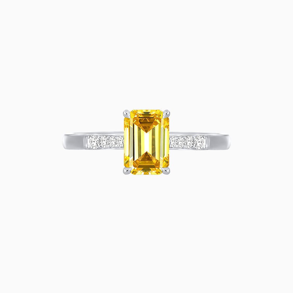 Vintage - Inspired Emerald - Cut Centerstone Ring with Diamond Accents - Shahin Jewelry