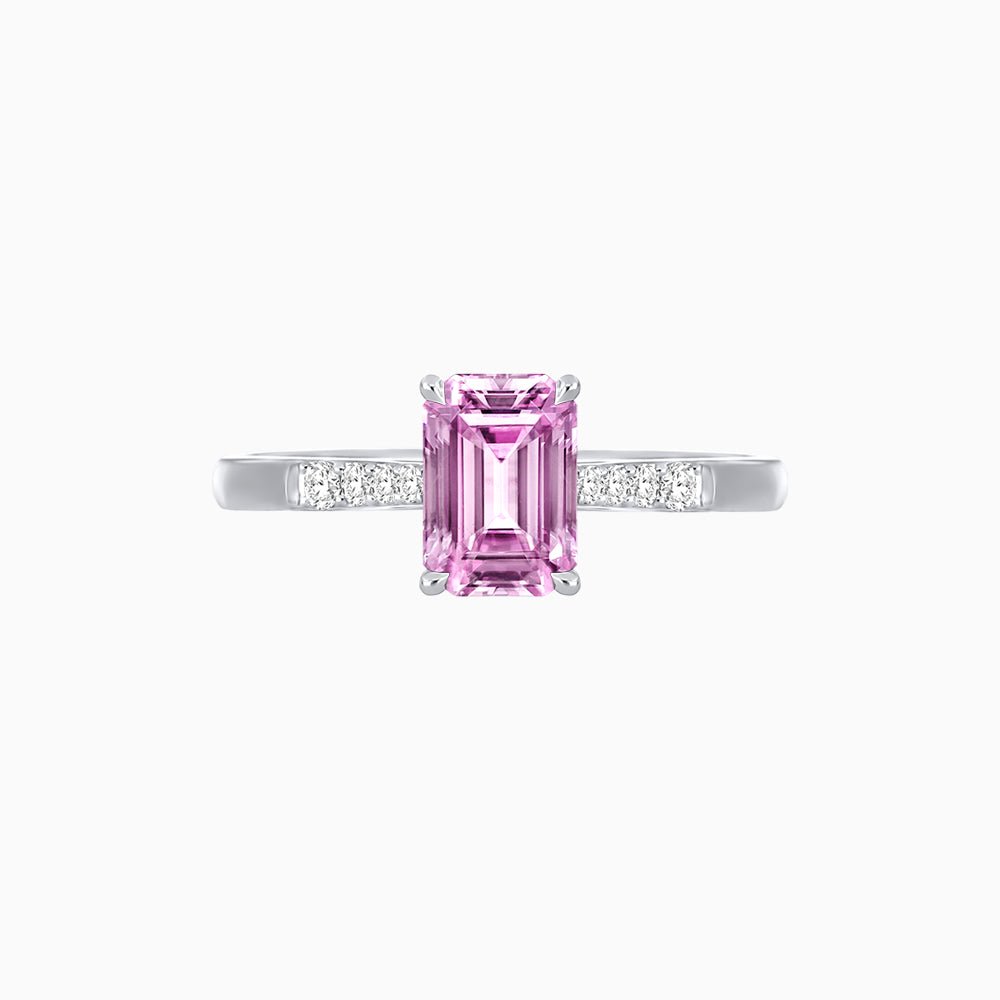 Vintage - Inspired Emerald - Cut Centerstone Ring with Diamond Accents - Shahin Jewelry