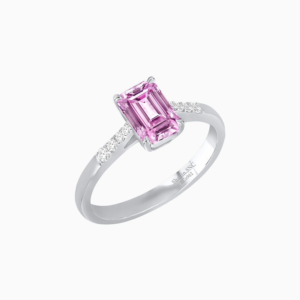 Vintage - Inspired Emerald - Cut Centerstone Ring with Diamond Accents - Shahin Jewelry