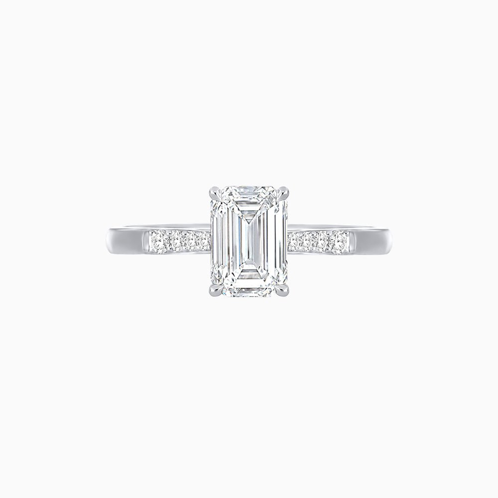 Vintage - Inspired Emerald - Cut Diamond Ring with Diamond Accents - Shahin Jewelry
