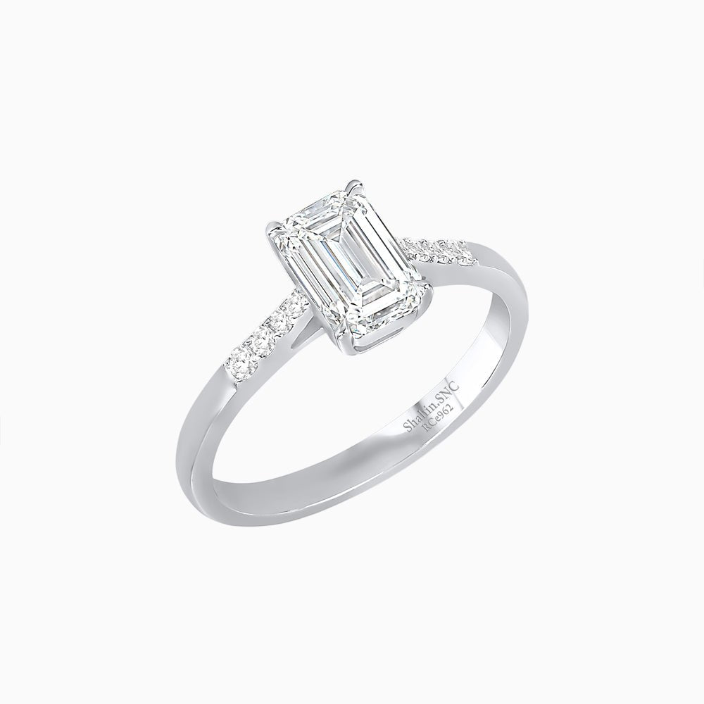 Vintage - Inspired Emerald - Cut Diamond Ring with Diamond Accents - Shahin Jewelry