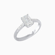 Vintage - Inspired Emerald - Cut Diamond Ring with Diamond Accents - Shahin Jewelry