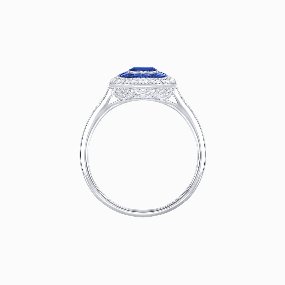 Vintage - Inspired Emerald Cut Double Halo Engagement Ring with Gemstone (Mounting) - Shahin Jewelry