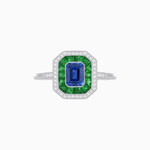 Load image into Gallery viewer, Vintage - Inspired Emerald Cut Double Halo Engagement Ring with Gemstone (Mounting) - Shahin Jewelry
