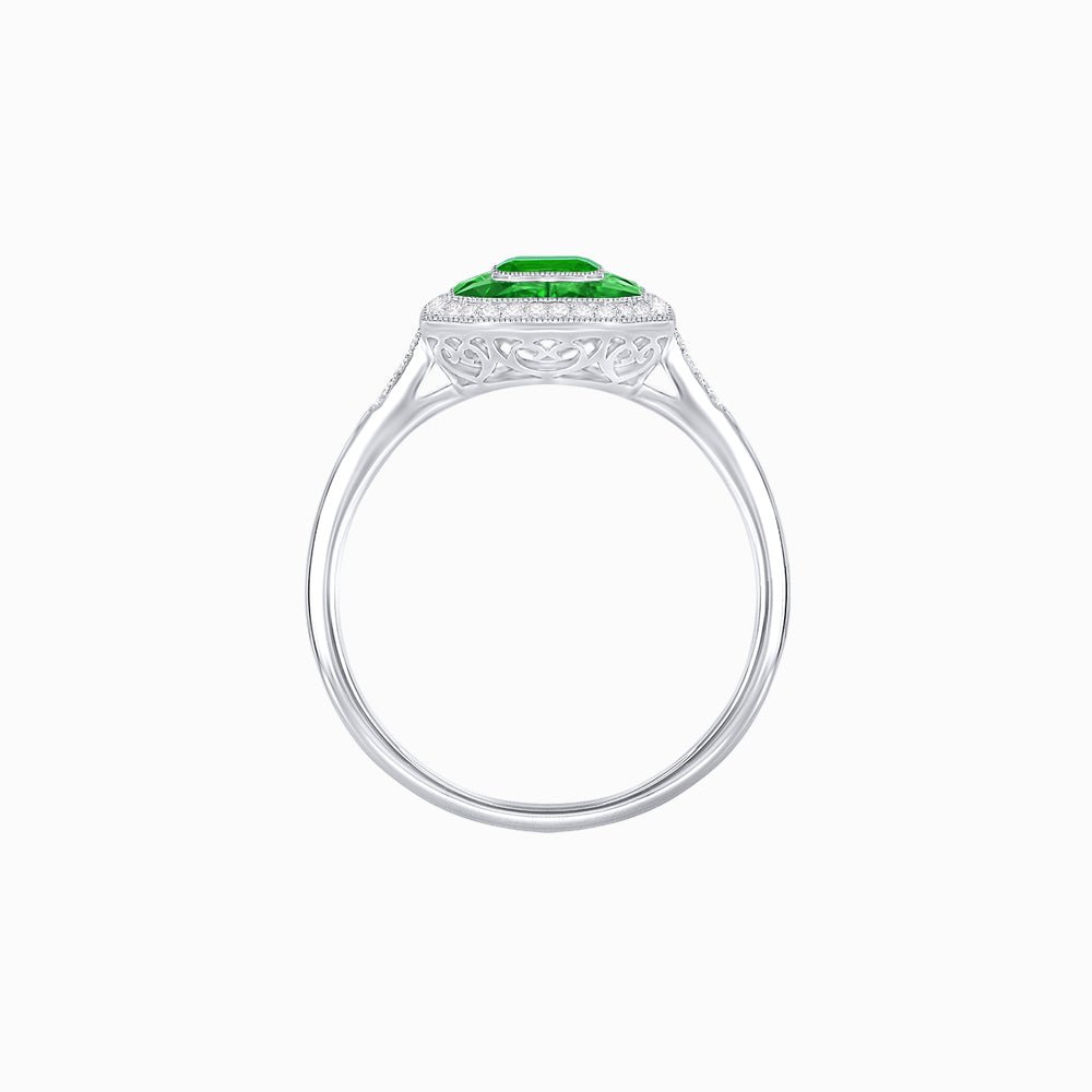 Vintage - Inspired Emerald Cut Double Halo Engagement Ring with Gemstone (Mounting) - Shahin Jewelry