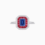 Load image into Gallery viewer, Vintage - Inspired Emerald Cut Double Halo Engagement Ring with Gemstone (Mounting) - Shahin Jewelry
