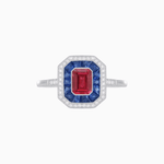 Load image into Gallery viewer, Vintage - Inspired Emerald Cut Double Halo Engagement Ring with Gemstone (Mounting) - Shahin Jewelry
