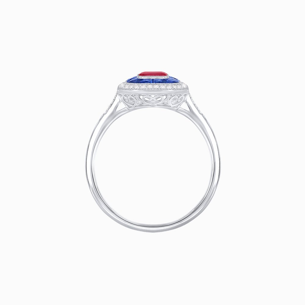 Vintage - Inspired Emerald Cut Double Halo Engagement Ring with Gemstone (Mounting) - Shahin Jewelry