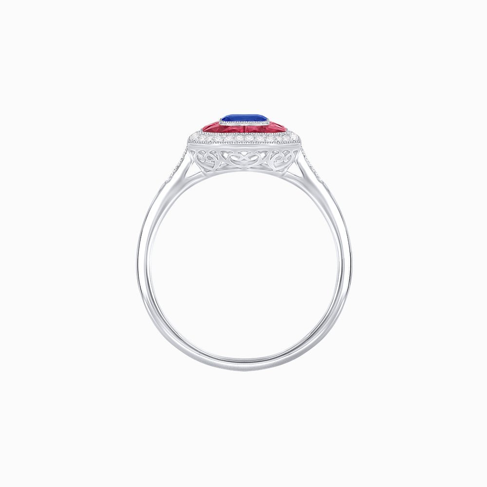 Vintage - Inspired Emerald Cut Double Halo Engagement Ring with Gemstone (Mounting) - Shahin Jewelry