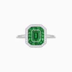 Load image into Gallery viewer, Vintage - Inspired Emerald Cut Double Halo Engagement Ring with Gemstone (Mounting) - Shahin Jewelry
