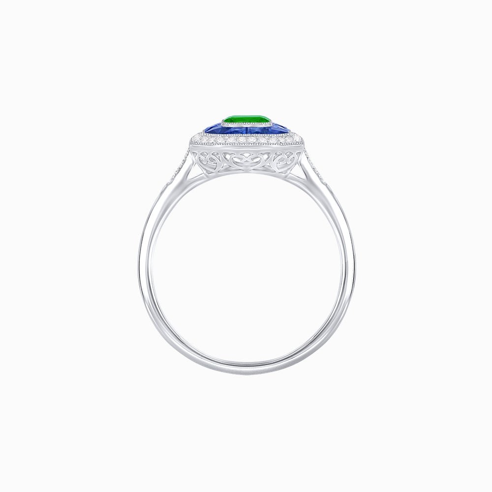 Vintage - Inspired Emerald Cut Double Halo Engagement Ring with Gemstone (Mounting) - Shahin Jewelry