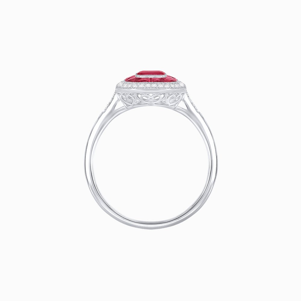 Vintage - Inspired Emerald Cut Double Halo Engagement Ring with Gemstone (Mounting) - Shahin Jewelry