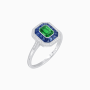 Vintage - Inspired Emerald Cut Double Halo Engagement Ring with Gemstone (Mounting) - Shahin Jewelry
