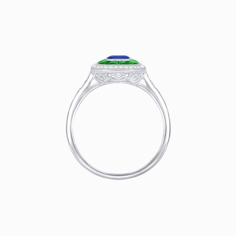 Vintage - Inspired Emerald Cut Double Halo Engagement Ring with Gemstone (Mounting) - Shahin Jewelry