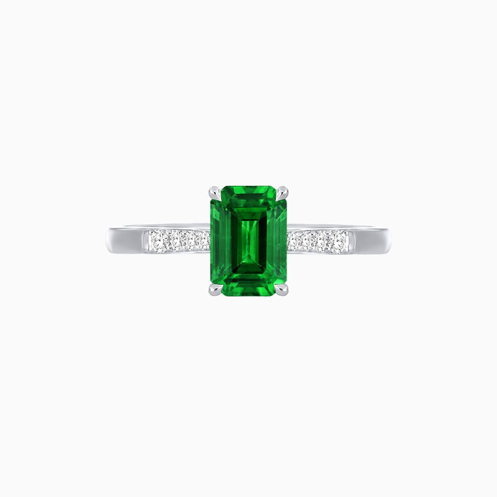 Vintage - Inspired Emerald - Cut Gemstone Ring with Diamond Accents - Shahin Jewelry