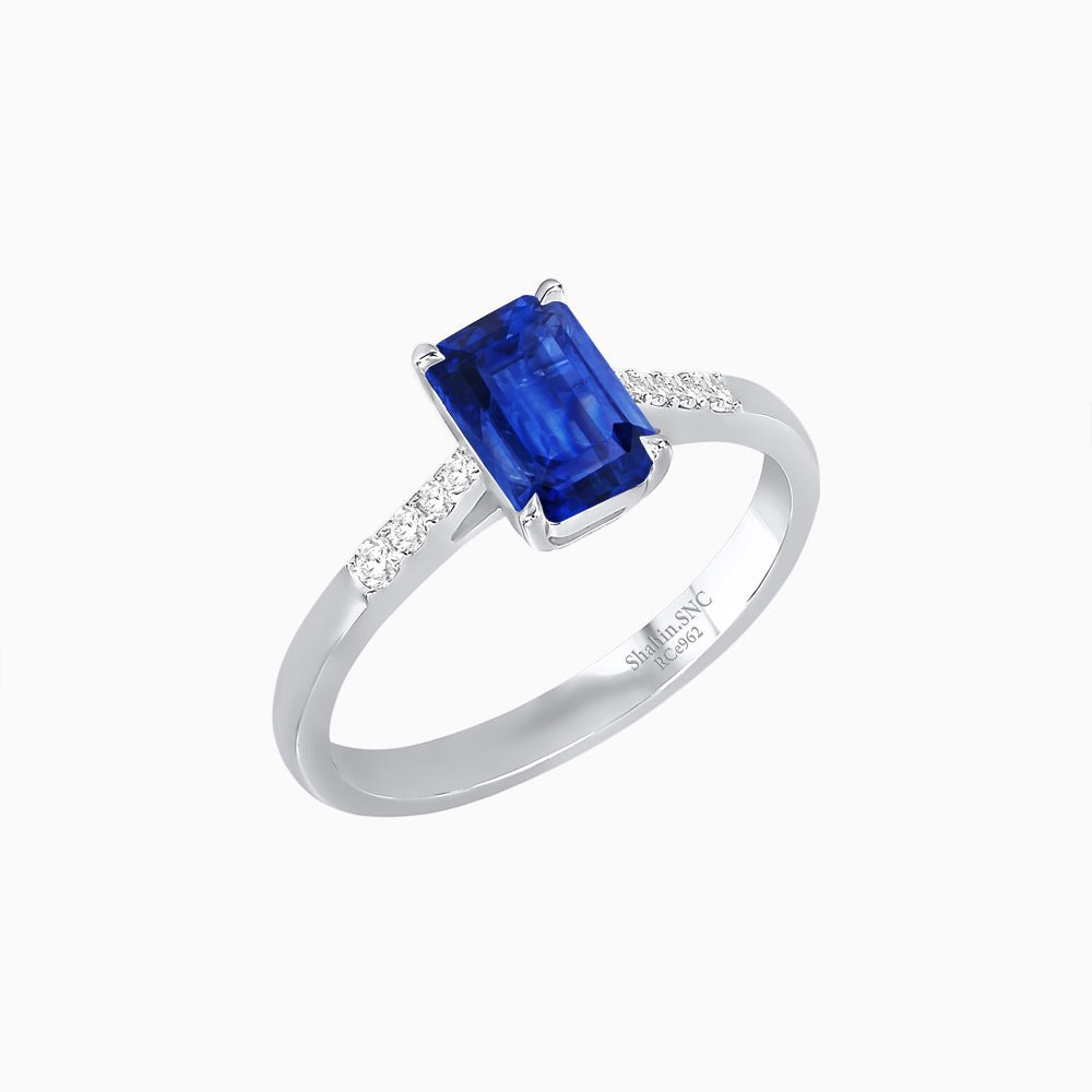Vintage - Inspired Emerald - Cut Gemstone Ring with Diamond Accents - Shahin Jewelry