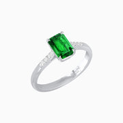 Vintage - Inspired Emerald - Cut Gemstone Ring with Diamond Accents - Shahin Jewelry